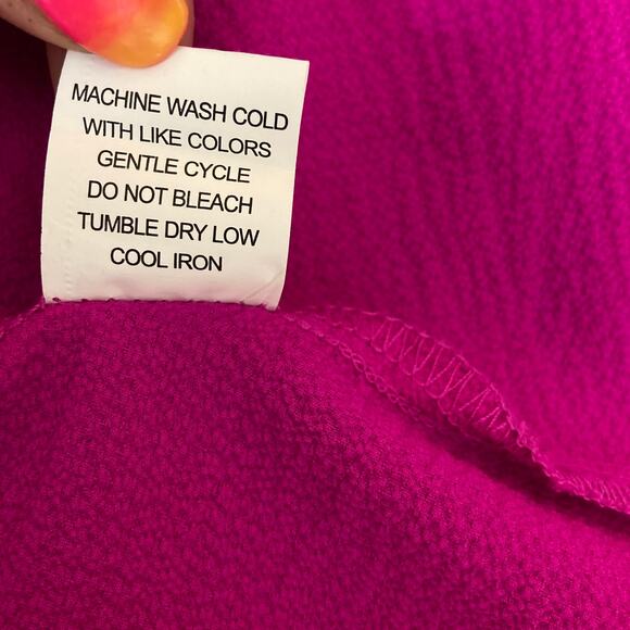 Fuchsia pink sleeveless bow top, women's small flowy crepe swing top blouse - Picture 7 of 8